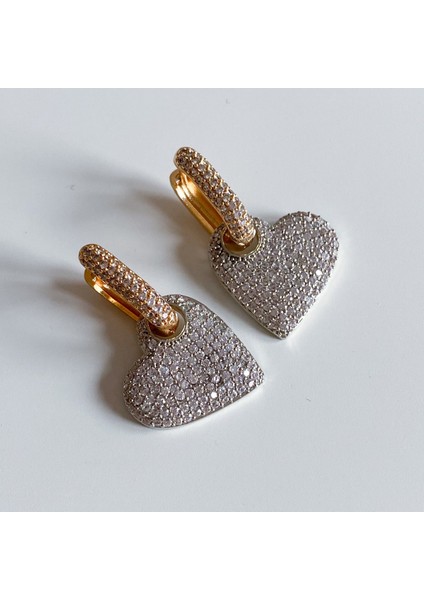 Taşlı 2 Renk Kalp Küpe