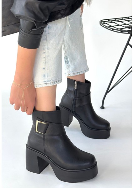 Yandan Fermuarlı Topuklu Bot Cilt Siyah Topuk Boyu 8 cm fiyatları