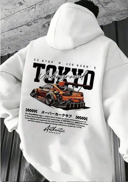 Punıx Büyük Beden Yüksek Kalite Tokyo Araba Yarışı Sırt Baskılı Tam Kışlık Erkek Sweatshırt