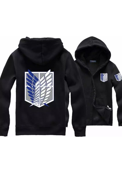 Punıx Büyük Beden Titan Kanat Baskılı Tam Kışlık Fermuarlı Erkek Bıg Sıze Sweatshırt