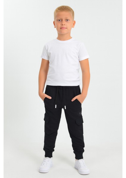 Okul Için Siyah Kargo Jogger Eşofman Altı