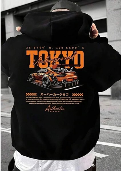 Punıx Büyük Beden Yüksek Kalite Tokyo Araba Yarışı Sırt Baskılı Tam Kışlık Erkek Sweatshırt