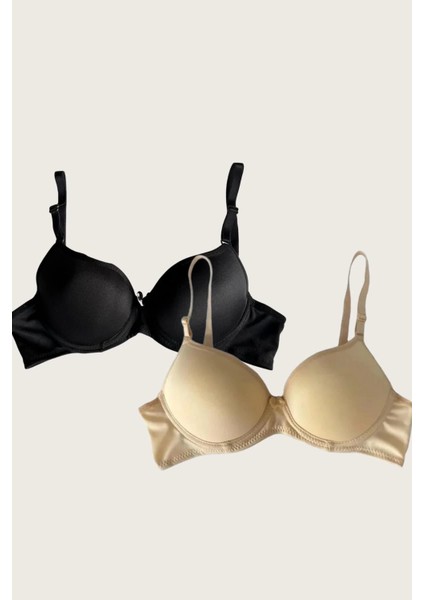 Mdb Mdbshop Siyah-Ten 2li Mikro Kumaş Push Up Dolgulu Balenli Günlük Destekli Sütyen
