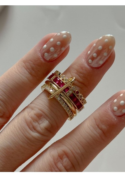 Renkli Taşlı 4lü Kanca Yüzük