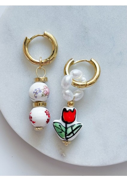 Çelik Porselen Lale Charm Küpe