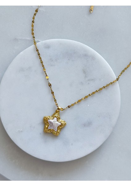 Çelik Sedefli Yıldız Kolye
