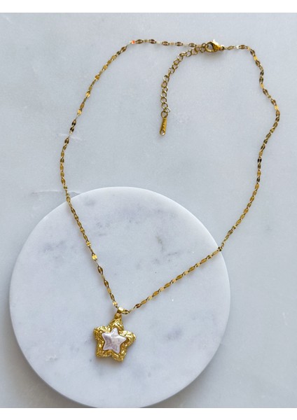 Çelik Sedefli Yıldız Kolye fiyatları