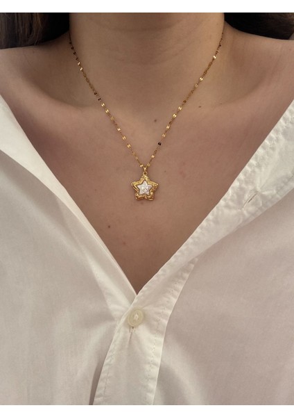 Çelik Sedefli Yıldız Kolye modelleri