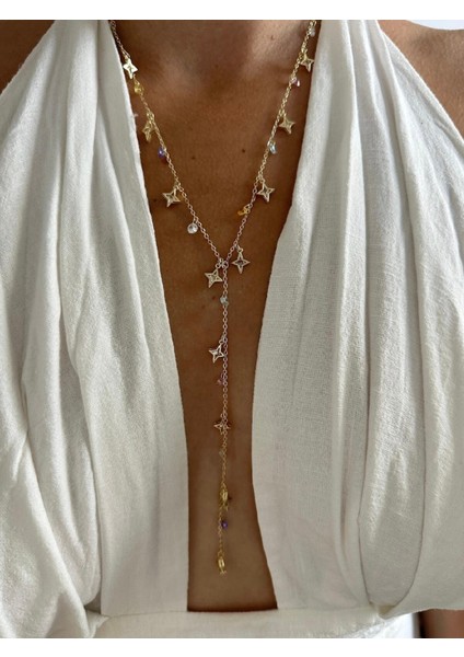 Renkli Taş-Yıldız Y Kolye