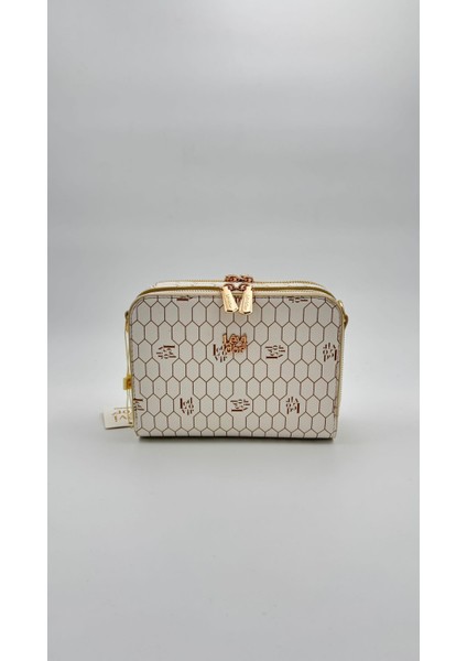 Bej Çift Fermuarlı Omuz Çantası Orijinal Levid'or