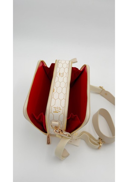 Bej Çift Fermuarlı Omuz Çantası Orijinal Levid'or