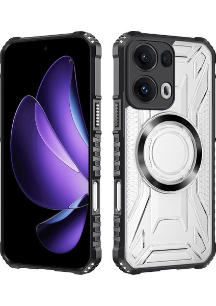 Case For Oppo RENO13 Pro Için Manyetik Halkalı Şeffaf Akrilik Darbeye Dayanıklı Koruyucu Kılıf-Siyah (Yurt Dışından)