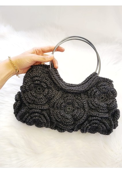 El Örgüsü Gül Motifli Gece/gündüz El Çantası