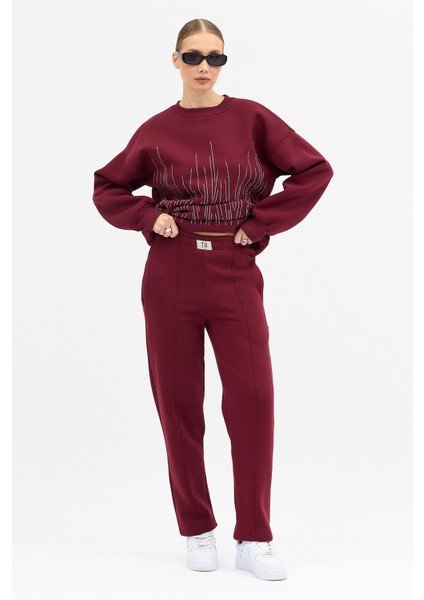 Serpme Taşlı Detaylı Kalın Pamuklu Şık Uzun Kollu Fermuarlı Kadın Tasarım Eşofman Takımı modelleri