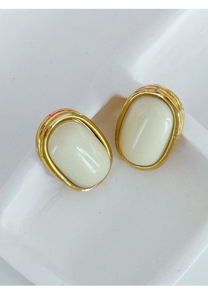 Vintage Oval Düğme Küpe