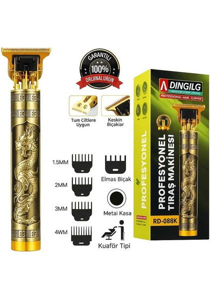 Paslanmaz Çelik Sakal Makinesi, USB Type-C, Metal Gövde, Profesyonel Kullanım