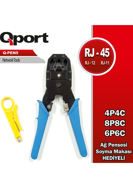Qport Q-Pen5 RJ45/RJ11/RJ12 Sıkma Pensesi + Kablo Sıyırıcı