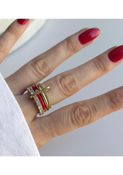 Çelik Kırmızı Halkalı Yüzük