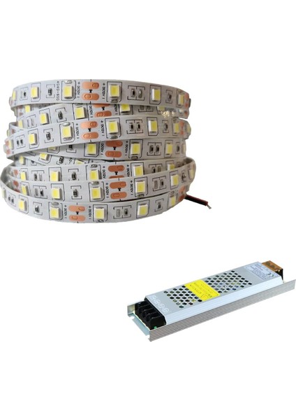 10 Çip Iç Mekan Şerit LED Yeşil Renk 5 Metre + 5 Amper 12 Volt Trafo Dahil Ikili Set Yeşil Renk