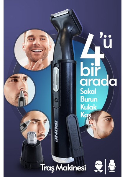 Seyahat Için Şarjlı Tıraş Makinesi, Vücut, Yüz ve Kulak Tüyleri Için Çok Fonksiyonlu