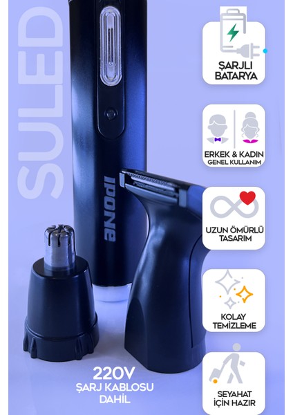 Seyahat Için Şarjlı Tıraş Makinesi, Vücut, Yüz ve Kulak Tüyleri Için Çok Fonksiyonlu modelleri