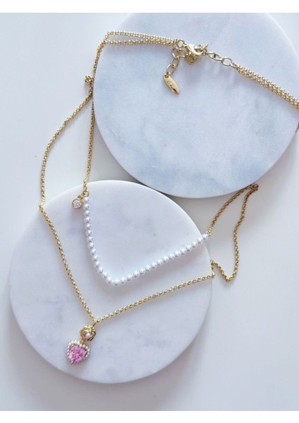 Özel Seri 2li Inci Pembe Kalp Kolye fiyatları