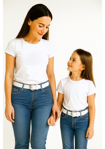 Anne Kız Kemer Seti Deri 3 cm Şık Kemer Kot ve Kumaş Pantolonlara Uygun Hediye Kombin