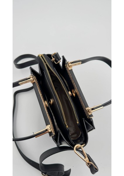 Siyah Metal Şerit Detaylı El Çantası Orijinal Levid'or