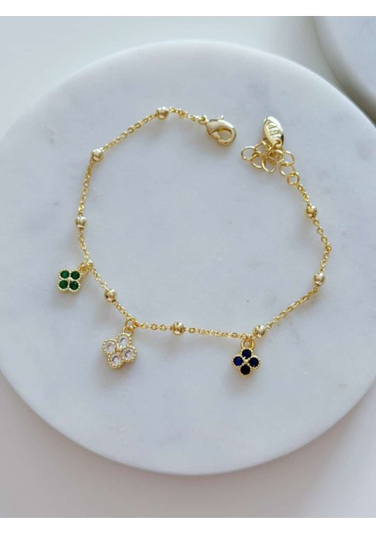 Özel Seri Taşlı Mini Yonca Charm Bileklik
