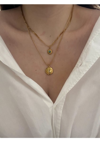 Çelik Göz-Turkuaz Taşı 2li Kolye fırsatları