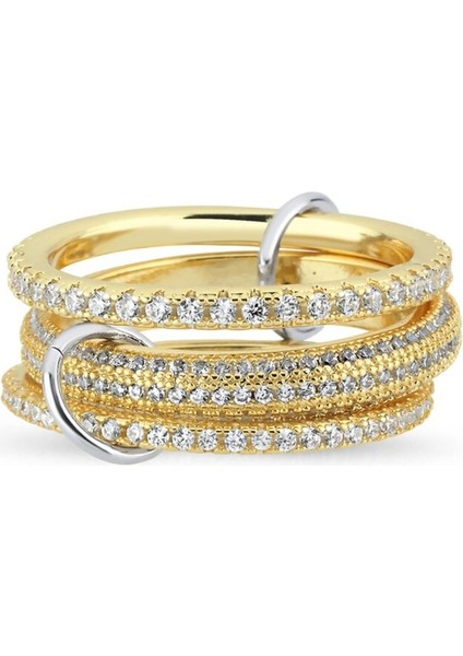 Çelik Taşlı 3lü Halkalı Yüzük