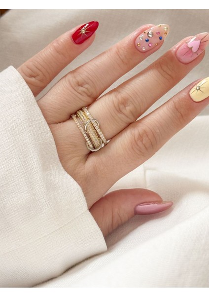 Çelik Taşlı 3lü Halkalı Yüzük fiyatları