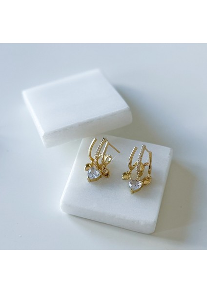 Çelik Kalp Sallantılı 3lü Görünümde Küpe