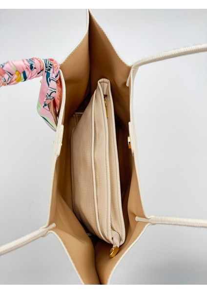 Krem Fular Detaylı Omuz Çantası Orijinal Levid'or Premium indirimleri