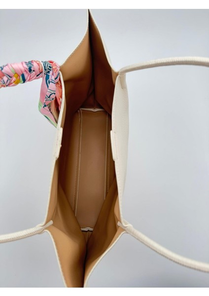 Krem Fular Detaylı Omuz Çantası Orijinal Levid'or Premium