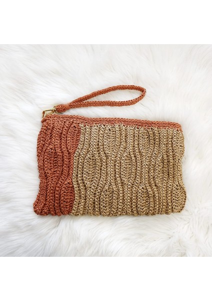 El Örgüsü Kağıt Ip Bohem Tarzı Çift Renkli Kadın Klaç El Çantası