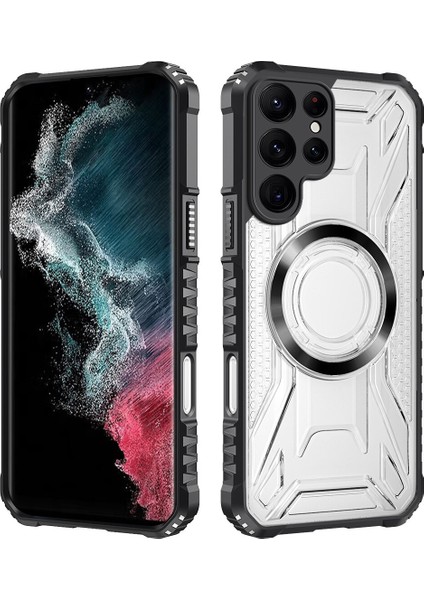 Case For Samsung Galaxy S22 Ultra 5g Için Manyetik Halkalı Şeffaf Akrilik Darbeye Dayanıklı Koruyucu Kılıf-Siyah (Yurt Dışından)