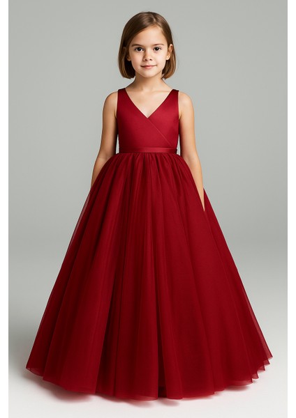 Prenses Model Kız Çocuk Abiye –fiyonk Detaylı Tül Elbise Modeli