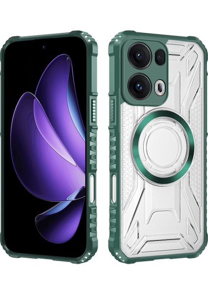Case For Oppo RENO13 Pro Için Manyetik Halkalı Şeffaf Akrilik Darbeye Dayanıklı Koruyucu Kılıf-Yeşili (Yurt Dışından)