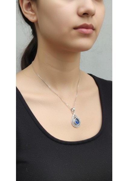 Otantik Telkari | Doğal Taşlı (Yakut,safir,topaz) Damla Kolye Ucu | 925 Gümüş El Işçiliği (Varyantlı)