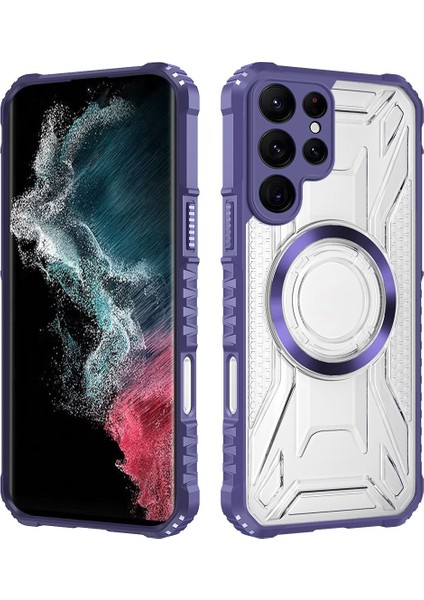 Case For Samsung Galaxy S22 Ultra 5g Için Manyetik Halkalı Şeffaf Akrilik Darbeye Dayanıklı Koruyucu Kılıf-Mor (Yurt Dışından)