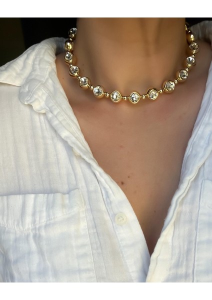 Çelik Taşlı Choker Kolye
