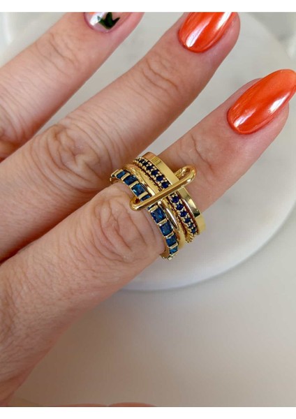 Lacivert Taşlı 4lü Kanca Yüzük