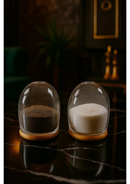 2 Li Bambu Kapaklı Cam Tuzluk Karabiberlik – Borosilikat Kapaklı Sunum Seti