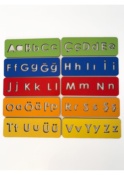 Çocuk Montessori - Alfabe Öğrenme Seti - 5 Renkli El Kası Geliştirme 10 Parça