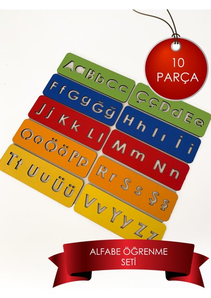 Çocuk Montessori - Alfabe Öğrenme Seti - 5 Renkli El Kası Geliştirme 10 Parça modelleri