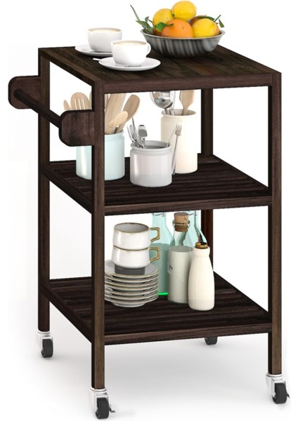 Masif Akasya Mutfak Servis Arabası 520X520X850 Mm, Espresso