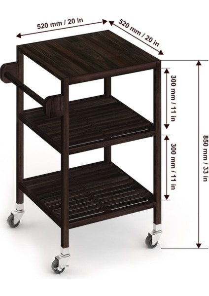 Masif Akasya Mutfak Servis Arabası 520X520X850 Mm, Espresso fiyatları