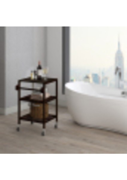 Masif Akasya Mutfak Servis Arabası 520X520X850 Mm, Espresso indirimleri