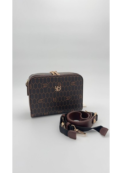 Kahve Çift Fermuarlı Omuz Çantası Orijinal Levid'or